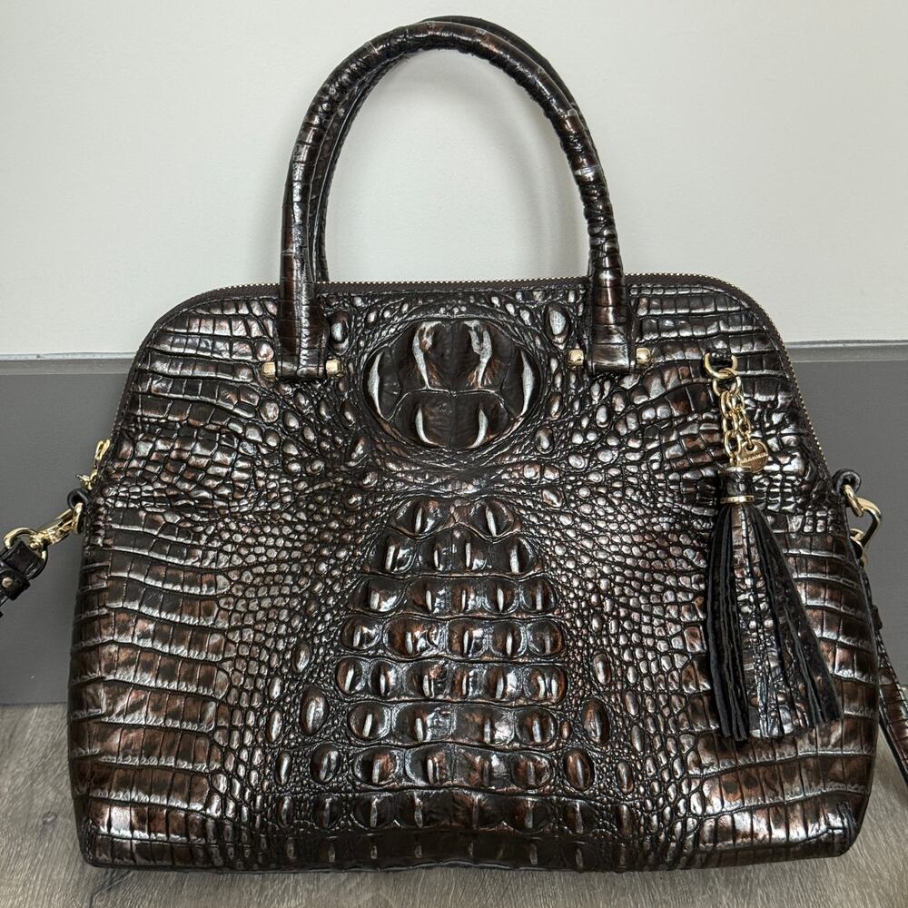 Brahmin Sydney Ironwood Leather Handbag (Brown/Silver)